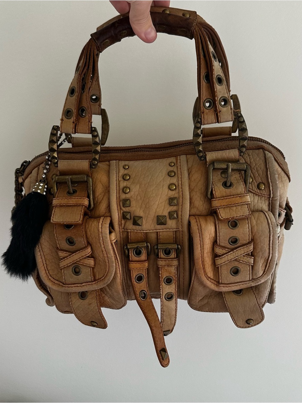 Betsey Johnson Tan Studded Satchel